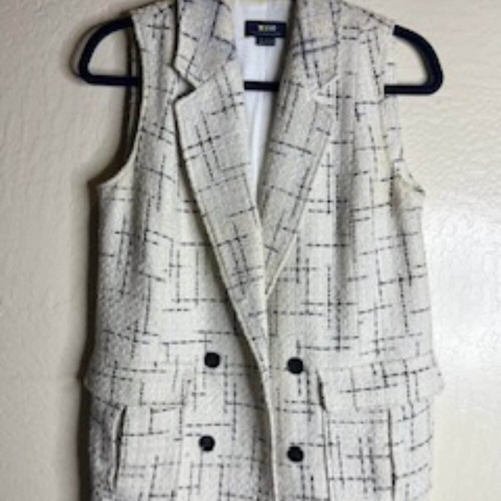 Anthropologie Black and White Tweed Long Vest